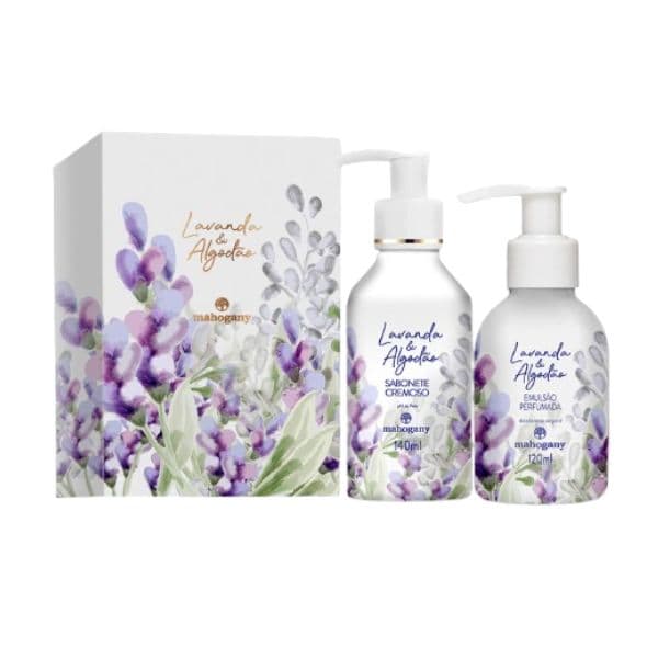 Kit Lavanda e Algodão Mahogany: Sabonete Líquido 140ml + Hidratante 120ml