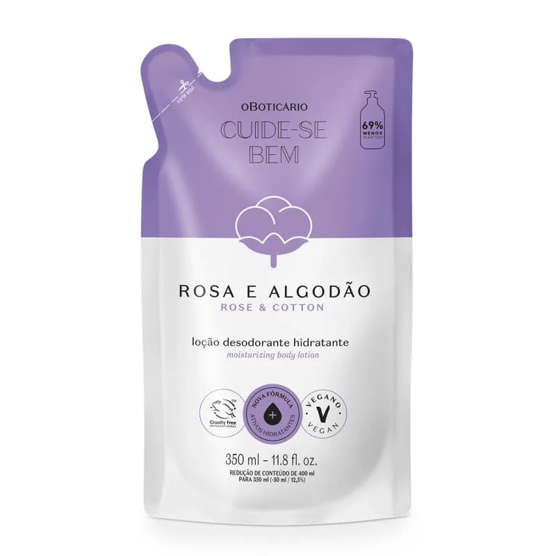 Refil Loção Hidratante Cuide-se Bem Rosa e Algodão 350ml O Boticário