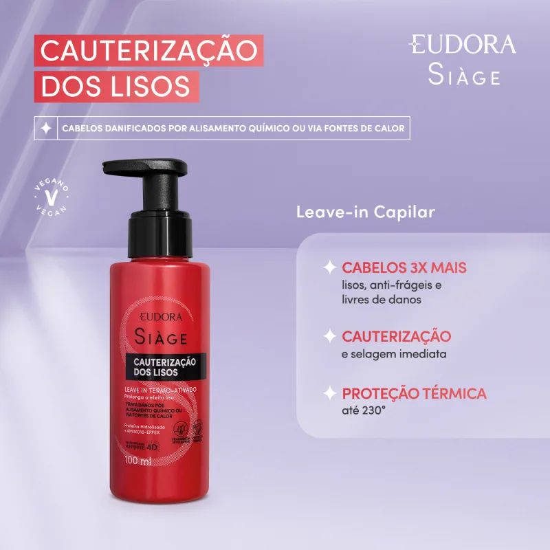 Leave-in Capilar Siàge Cauterização dos Lisos 100ml Eudora - Imagem 2