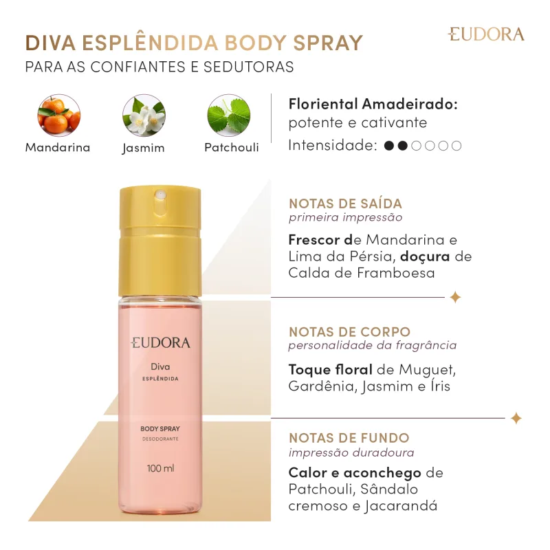 Body Spray Diva Esplêndida Desodorante 100ml Eudora - Imagem 2